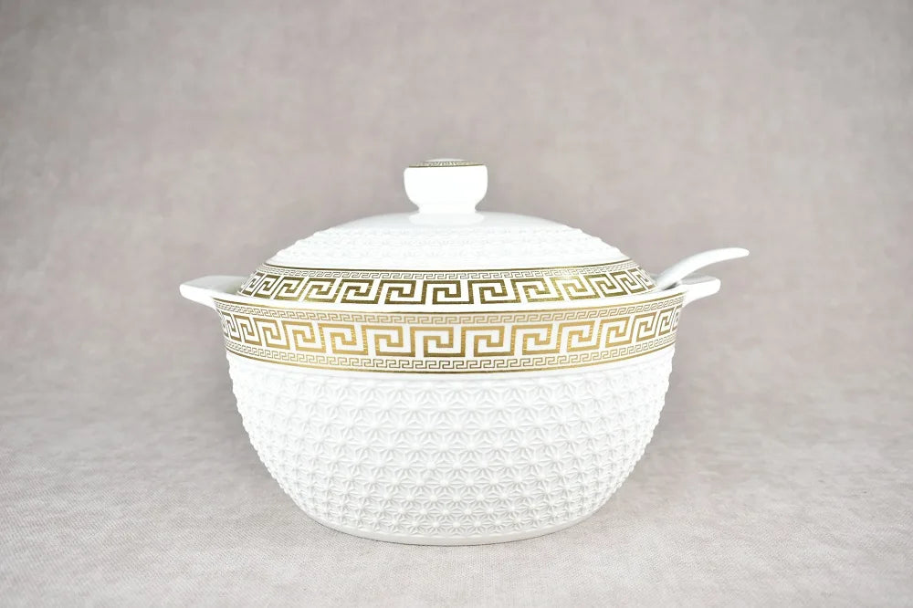 white ceramic soup tureen with embossed decoration high quality cheap price