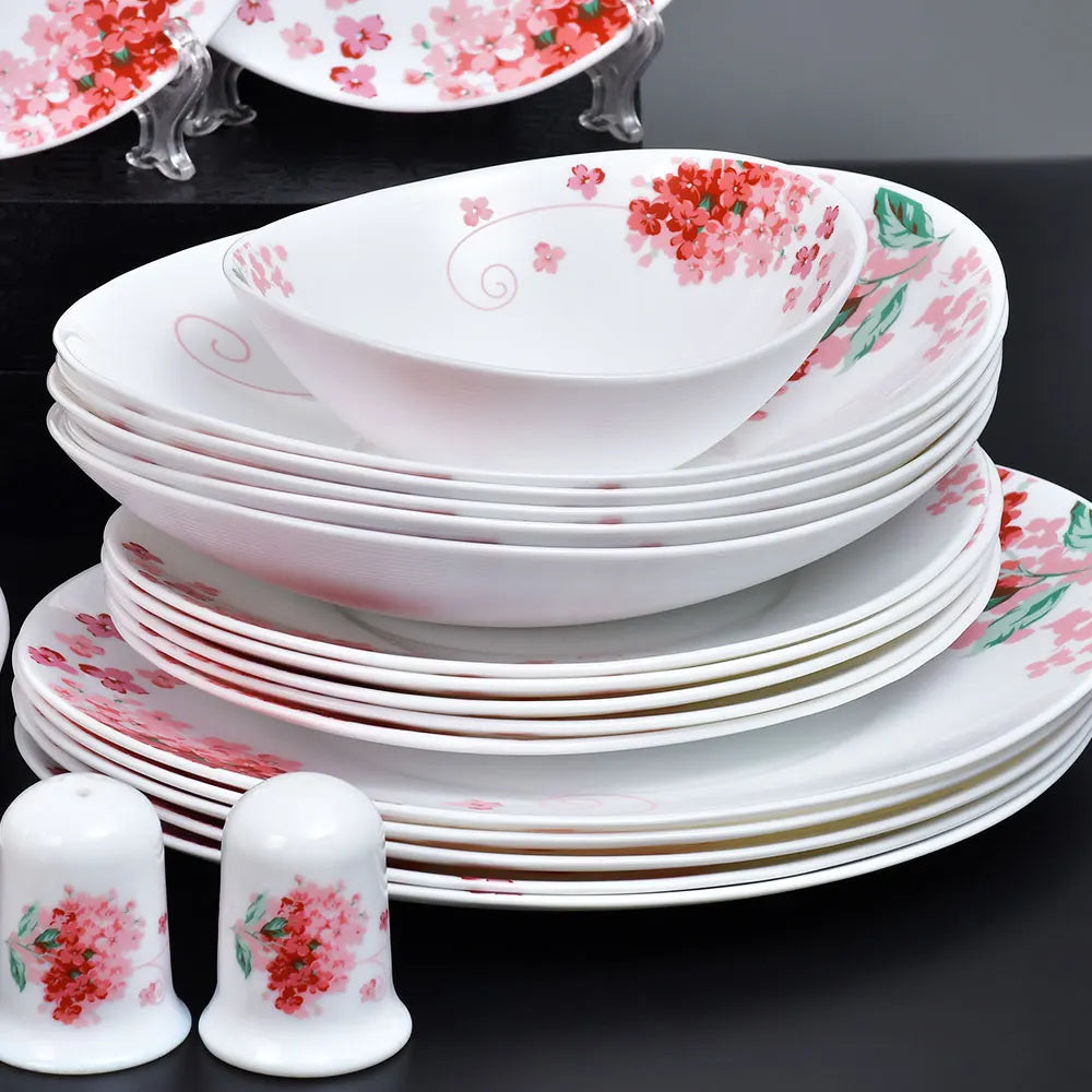 JIUWANG Wholesale Customize 30 Pcs Luxurious Premium Quality Cherry Blossom White Ceramic Dinnerware with color gift box packing