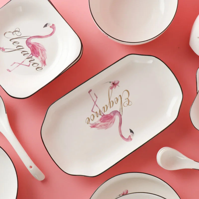 Top Quality Party flamingo Tableware Bulk Ceramic Dinner Plate Dinnerware For Cheap Prices