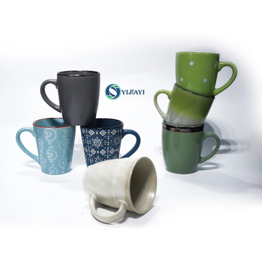 JWang custom logo ceramic porcelain coffee style inner glazed vintage tea stoneware tableware set mugs cups