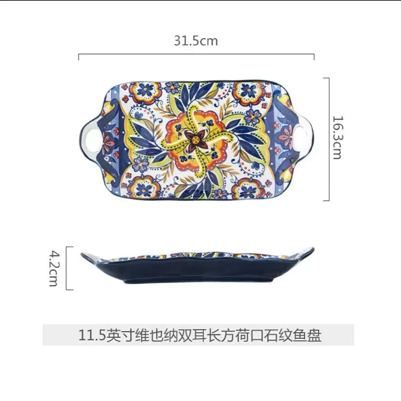 Bohemian Ceramic Tableware Household Plate Bowl Instant Noodle Bowls Creative Personality Dinnerware Set