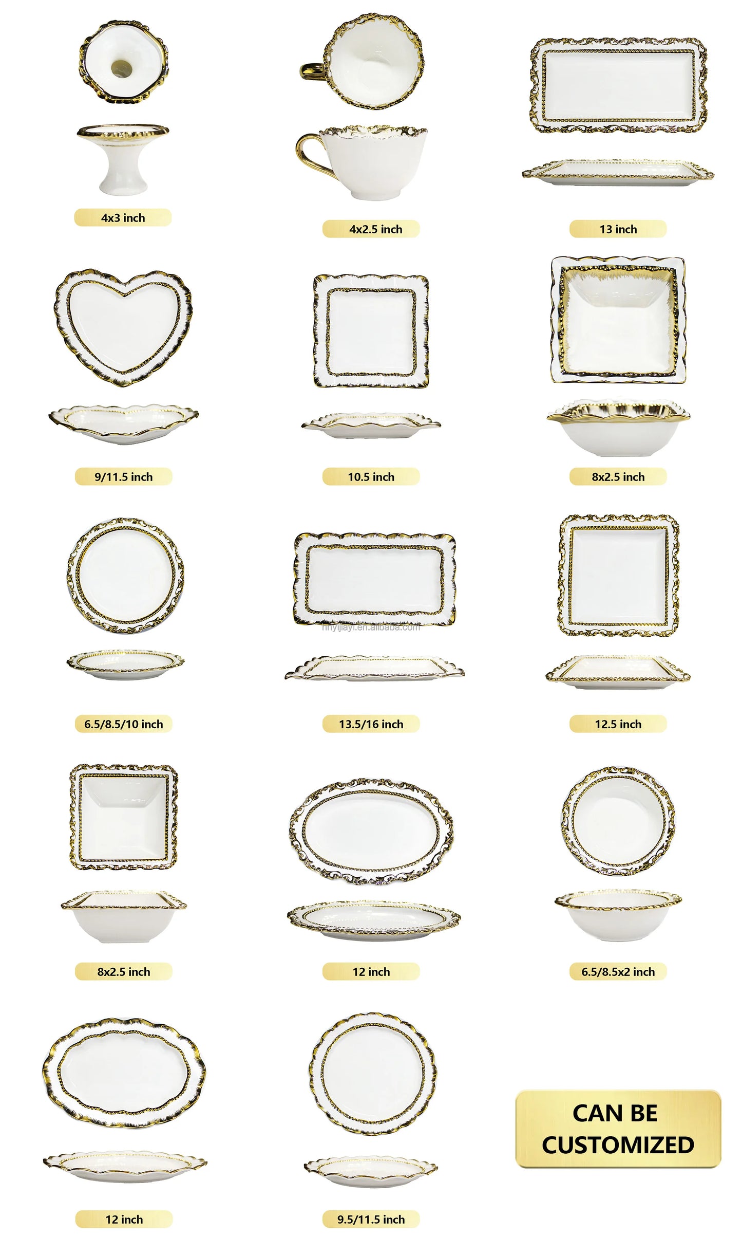 Nordic White Ceramic Dinner Plate Porcelain Dinnerware Gold Rim Hotel Dinner Set