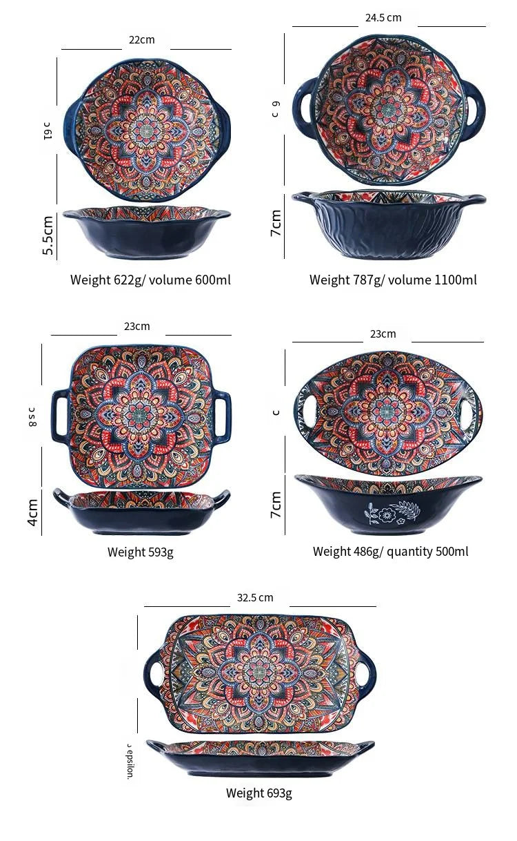 Bohemian dishes and tableware set, household baking tray, assorted dishes dinnerware set