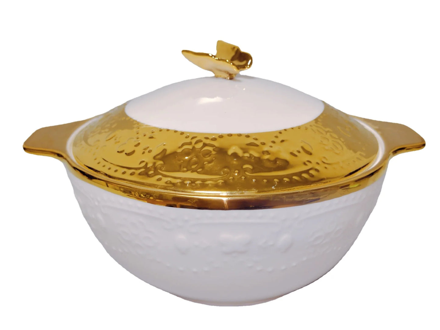 JIUWANG guangzhou gold-plated ceramic porcelain casserole dish with lid Set soup pot rose gold with lib