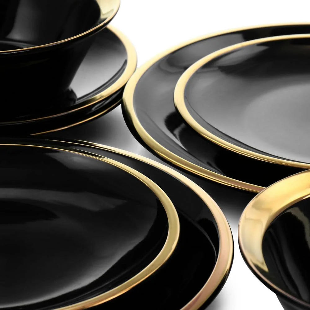 lux tableware dine set dish Wholesale Custom Wedding Luxury Glazed Nordic dinnerware sets black and gold dinnerware sets