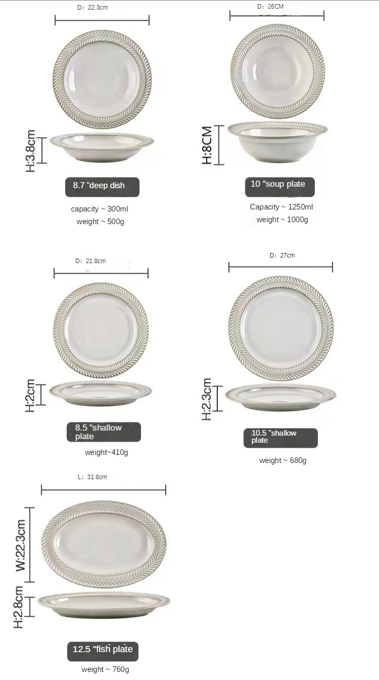 Factory Price Luxury Elegant Kitchen Tableware Multiple Sizes Pure White Simple French Dish for House Hotel Wedding