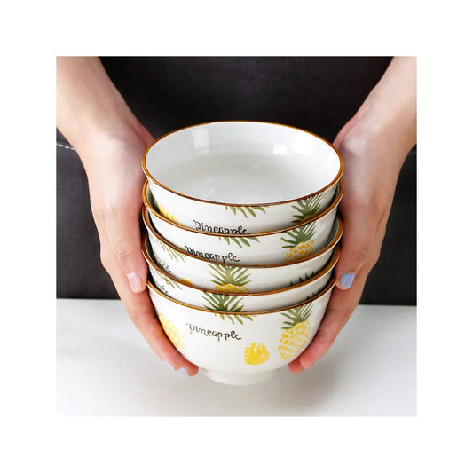 Anti-scalding creative cute pattern stylish ceramic bowl pineapple ceramic bowl