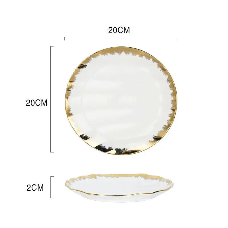 JIUWANG factory OEM ODM free sample round luxury white dinner plate with gold rim different shapes