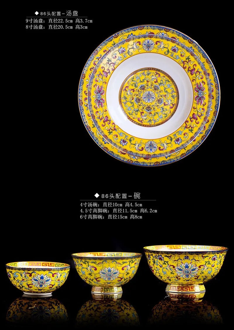 Made in China Factory direct sales of bone China jinbian full of flowers 86 pieces porcelain ceramic tableware set