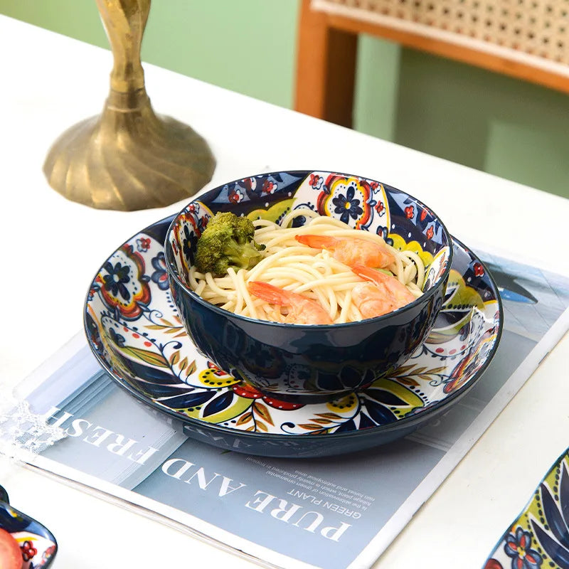 Bohemian Ceramic Tableware Household Plate Bowl Instant Noodle Bowls Creative Personality Dinnerware Set