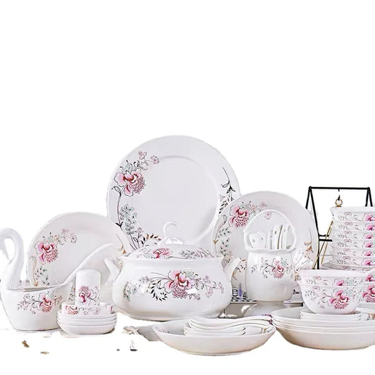 Alibaba Hot Selling Good Supplier Daily Use Ancient Style Printed Flower Opal Glass Luxury Dinner Set