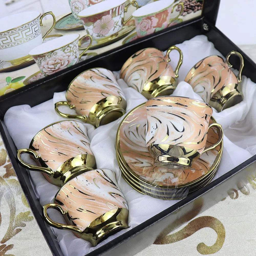 hot sale ins style high-value with gold rim ceramic coffee cup set, living room home 150ML ceramic teapot set with tray