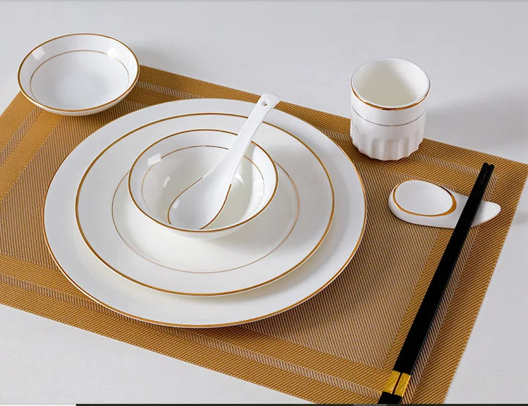 custom 14k golden plated wedding Set Porcelain Luxury Dinnerware Dishes stoneware matt with plates with gold