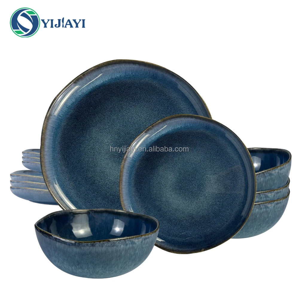 restaurant furniture  tableware set 12 18 24 piece  Stone Color Glazed Stoneware Ceramic Dinnerware soup bowl dinner sets