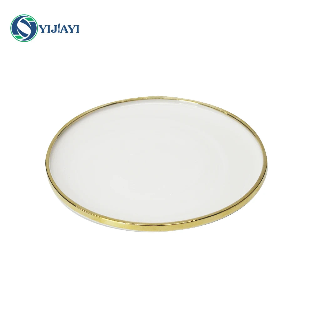 Gold and white Plate plated rim Ceramic Bowls Ceramic dinner Plates dishes dinnerware tray  in bulk porcelain dinnerware set