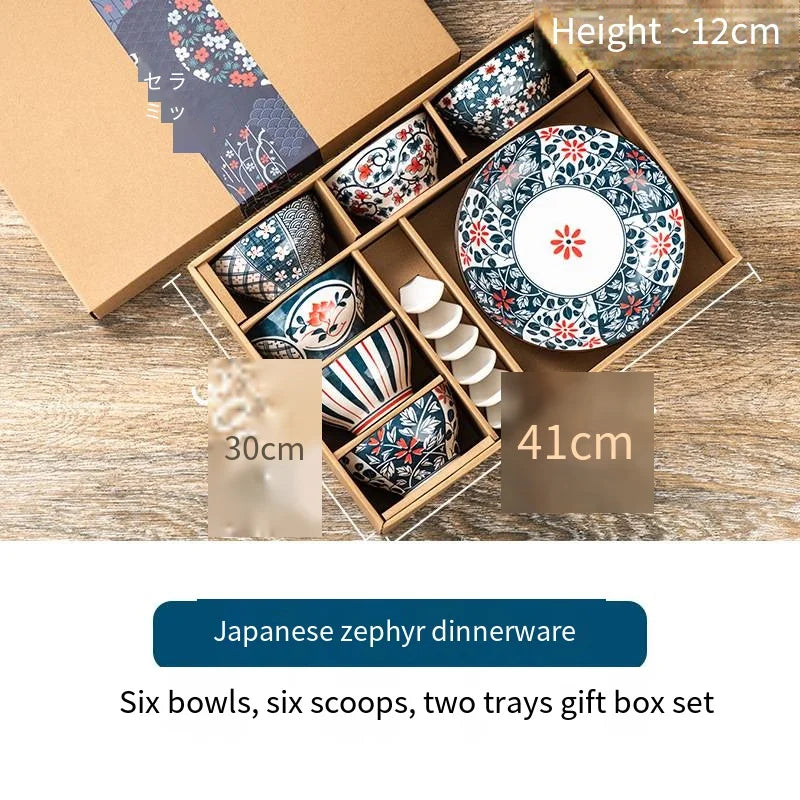 2023 china hot sale Japanese porcelain tableware gift bowl set blue and white porcelain 4.5 inch bowl 8 inch dish gift set