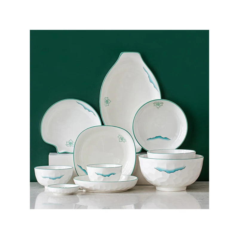 palm leaf plates White ceramic round ceramic white porcelain bowls household dinner serving salad custard soups rice bowl