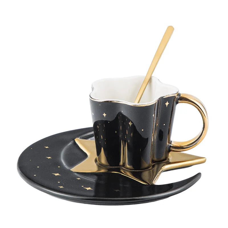 Nordic new and chic irregular creative touch gold handle ceramic coffee cup