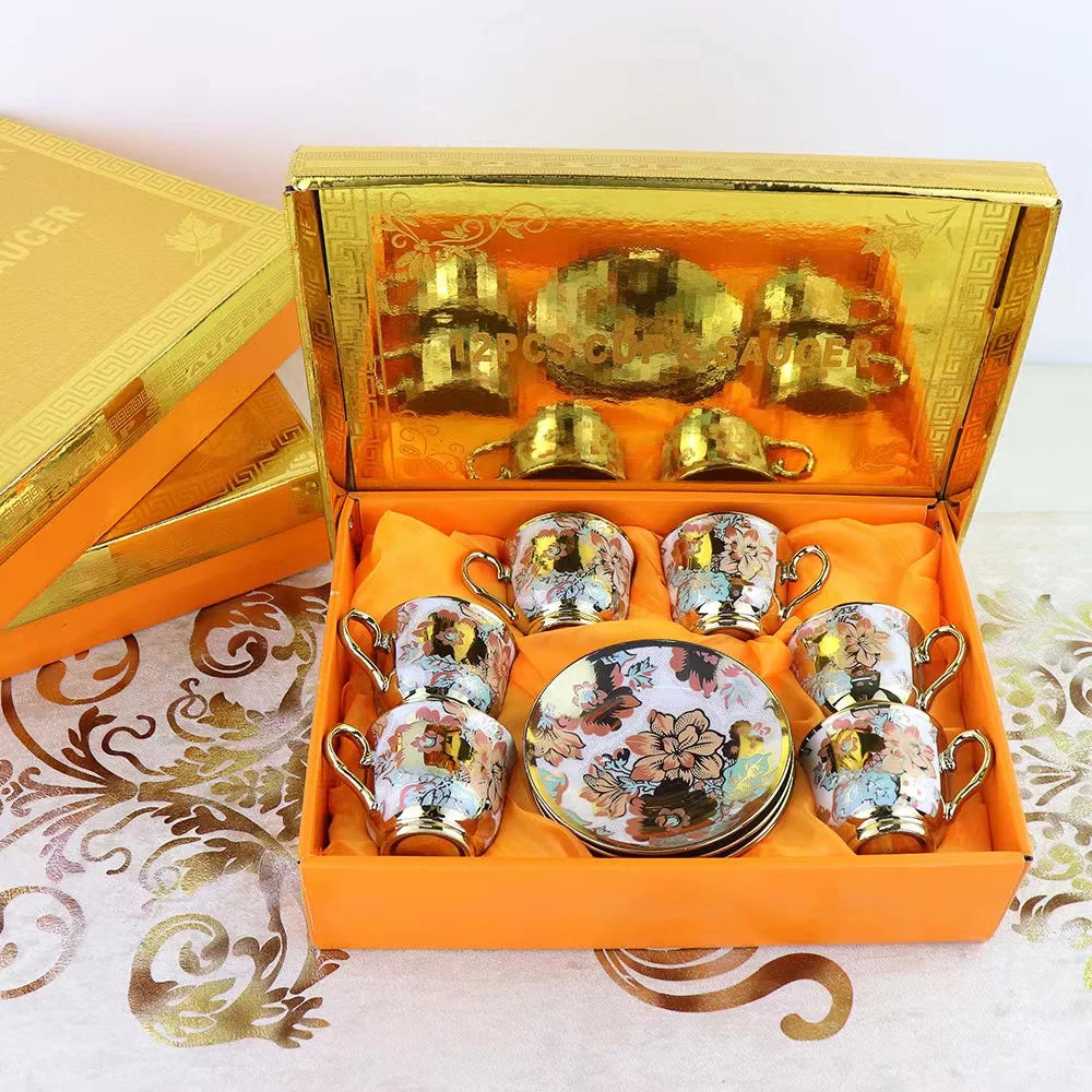 Customized 6 Pcs Cups Saucers Creative Gift Box European Ceramic Dinner Saucer Tea Coffee Set