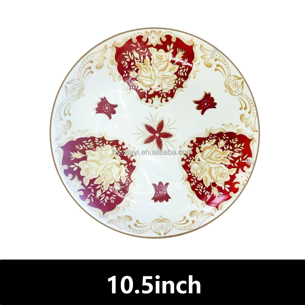 JIUWANG vintage ceramic porcelain  flower flatware 12inch 10inch 8inch blue fine bone china dinner plates for 12 people