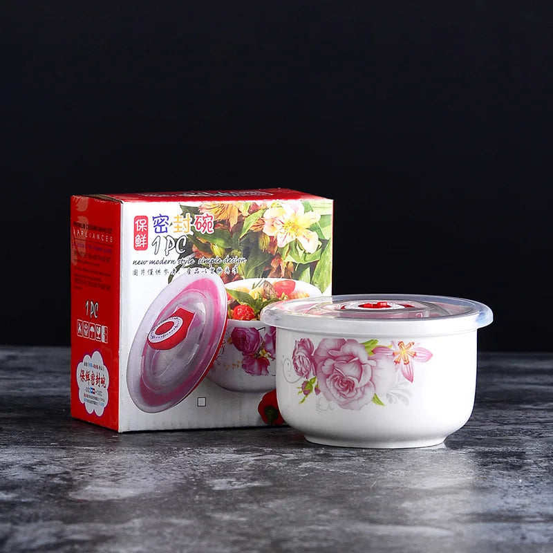 custom printed  ceramic  bowl 3 set microwave safe storage food container fruit serving fresh seal bowls noodle bowl with lid