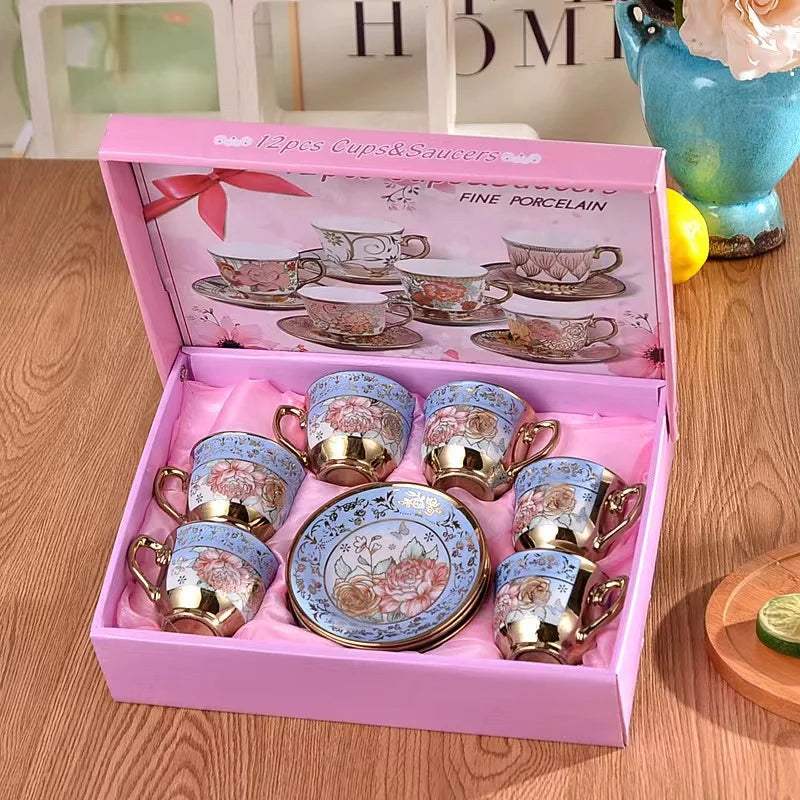 Cheap Wholesale Porcelain Coffee Tea Cup Set Of 6 Arabic Afternoon Turkish Vintage Teapot Ceramic Tea Set With Saucers