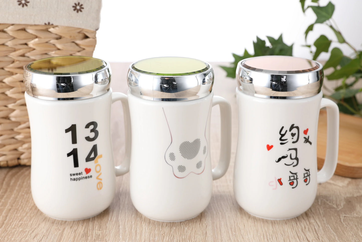 JIUWang wholesale coffee tea cup set with drawer custom logo plain white ceramic porcelain thermal mug