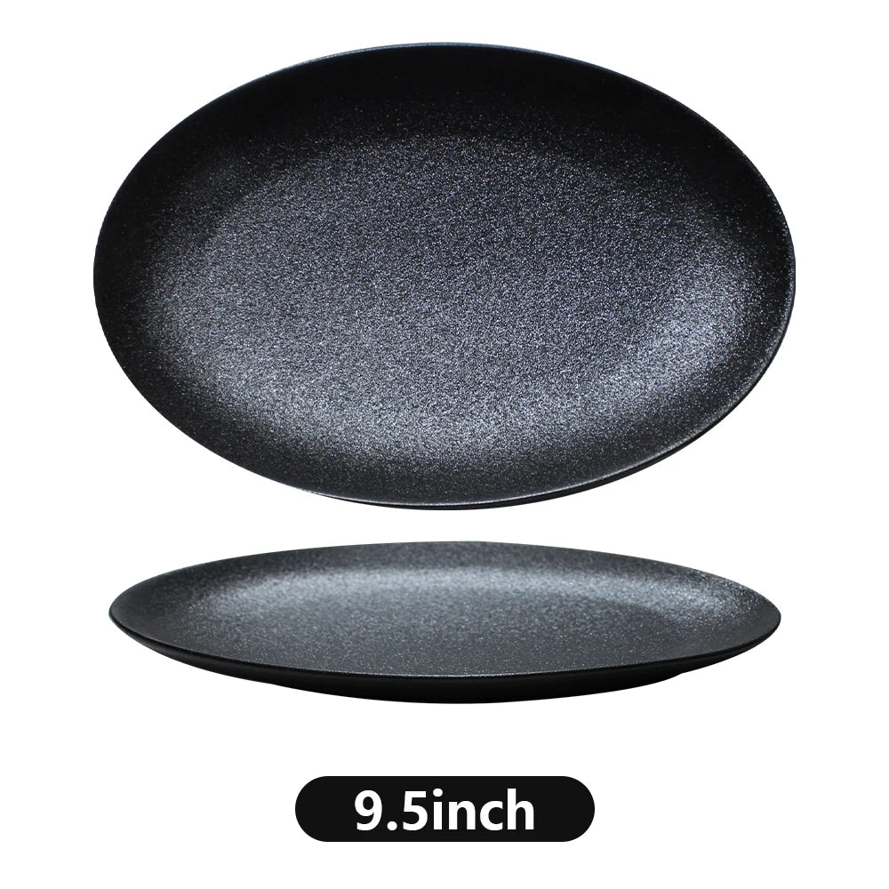 customisable  Hotel Restaurant Used Black Buffet Plates Tableware Dinnerware Porcelain Glaze Catering Dinner Set