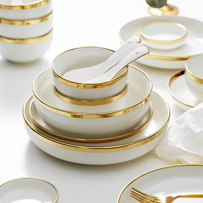 JIUWANG wholesale gold dinner Plate Set Porcelain Luxury Dinnerware Dishes Ceramic Plate