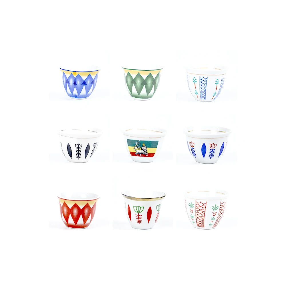 Customized PORCELAIN Arabic logo ethiopian ceramic  muslim tea and cawa modern CUP SET 12 PCS IN THE BOX by ton