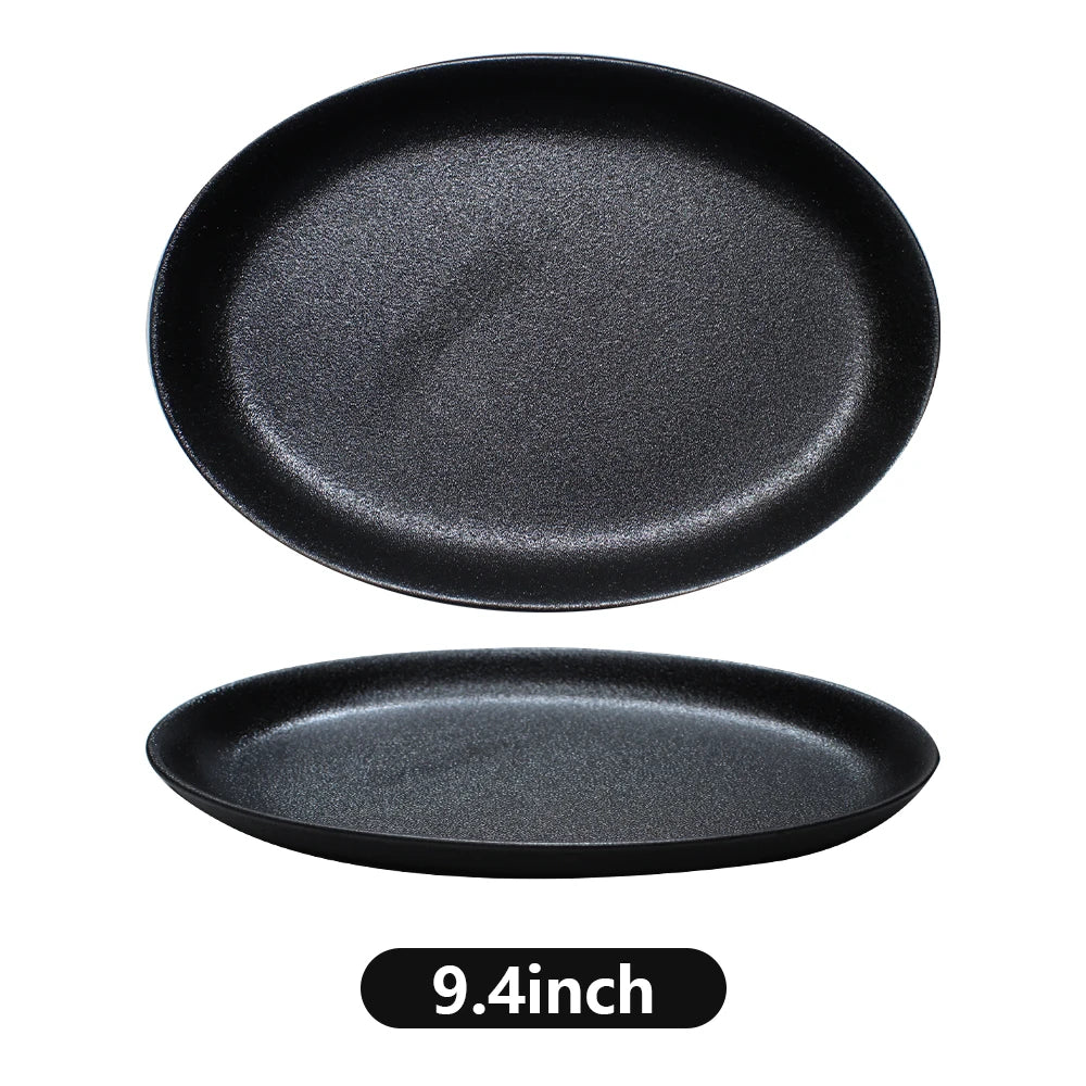 customisable  Hotel Restaurant Used Black Buffet Plates Tableware Dinnerware Porcelain Glaze Catering Dinner Set