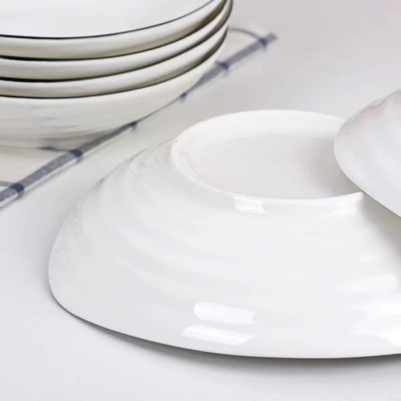 Wholesale nordic 8 inch simple ceramic set tableware white black edge high temperature microwave for ceramic plates