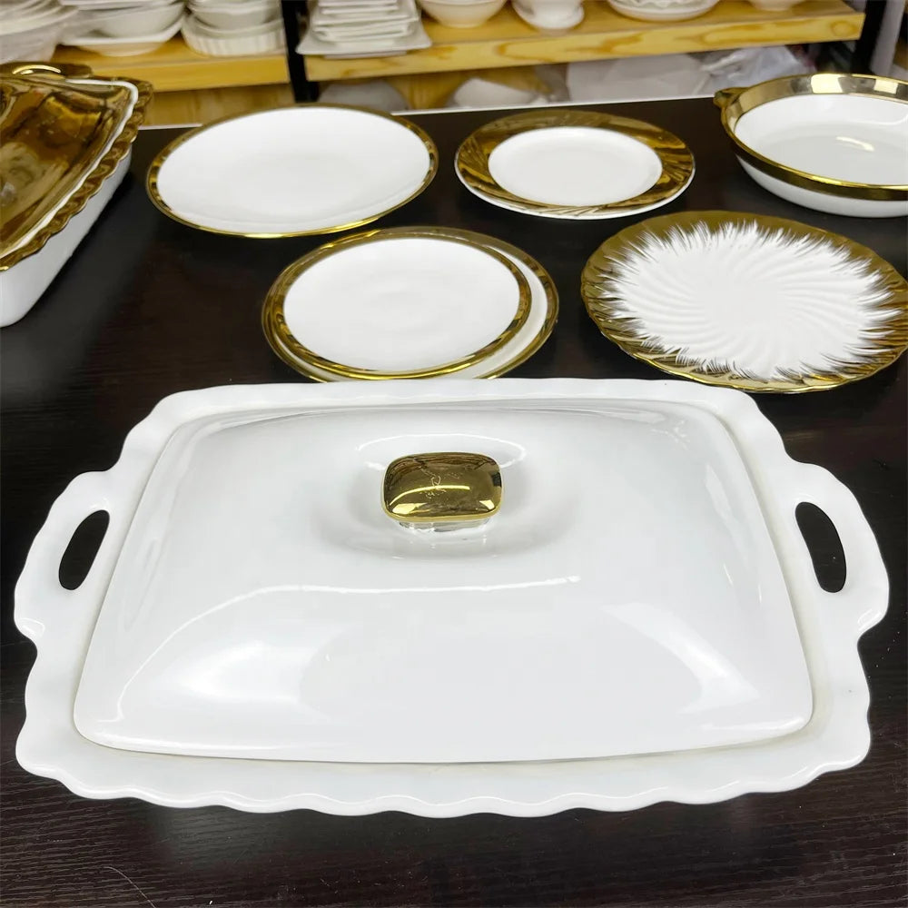 JIUWANG guangzhou gold-plated ceramic porcelain casserole dish with lid Set soup pots ensemble casserole ustensiles de cuisine