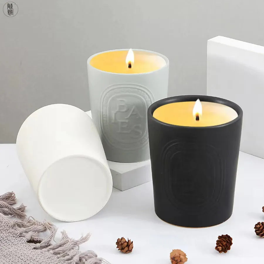 Custom modern ceramic candle holder home decor cylinder scented luxury matte color empty candle jars in bulk