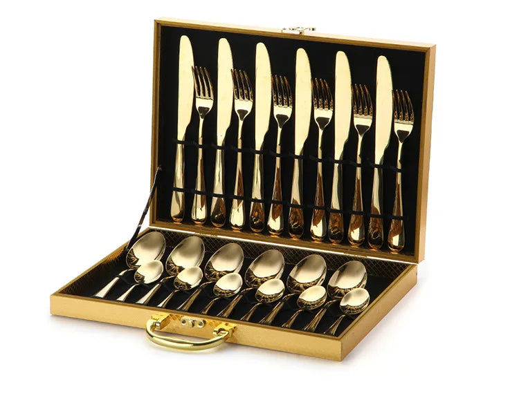 24 Piece cutlery golden silverware flatware spoon and fork set