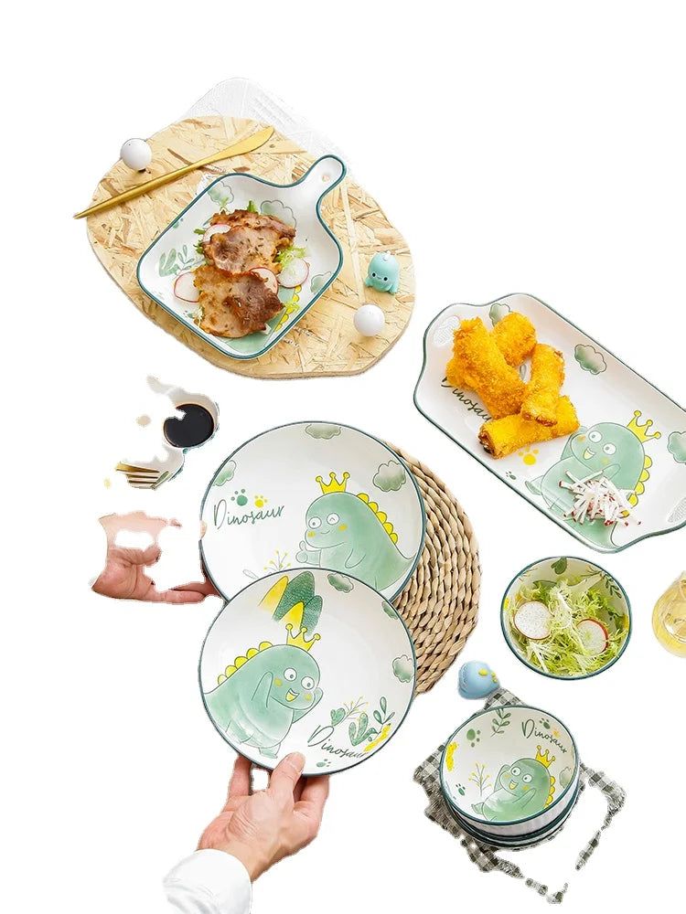 Western ceramic 56pcs Cookware Equator Jungle Series Tableware Set Bone China Bowls and Plates Dinner set luxury plates