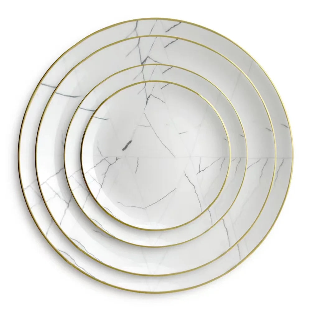 Europe Contracted Ceramic Plate Marble Tableware Luxury Bone China Dinner Set Dinnerware