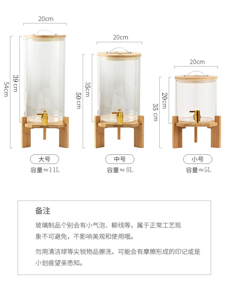 Wholesale 5L 8L 11L glass pitcher high borosilicate glass pitcher wood cover iced tea pot