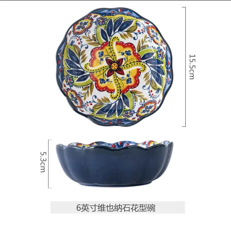 Bohemian Ceramic Tableware Household Plate Bowl Instant Noodle Bowls Creative Personality Dinnerware Set