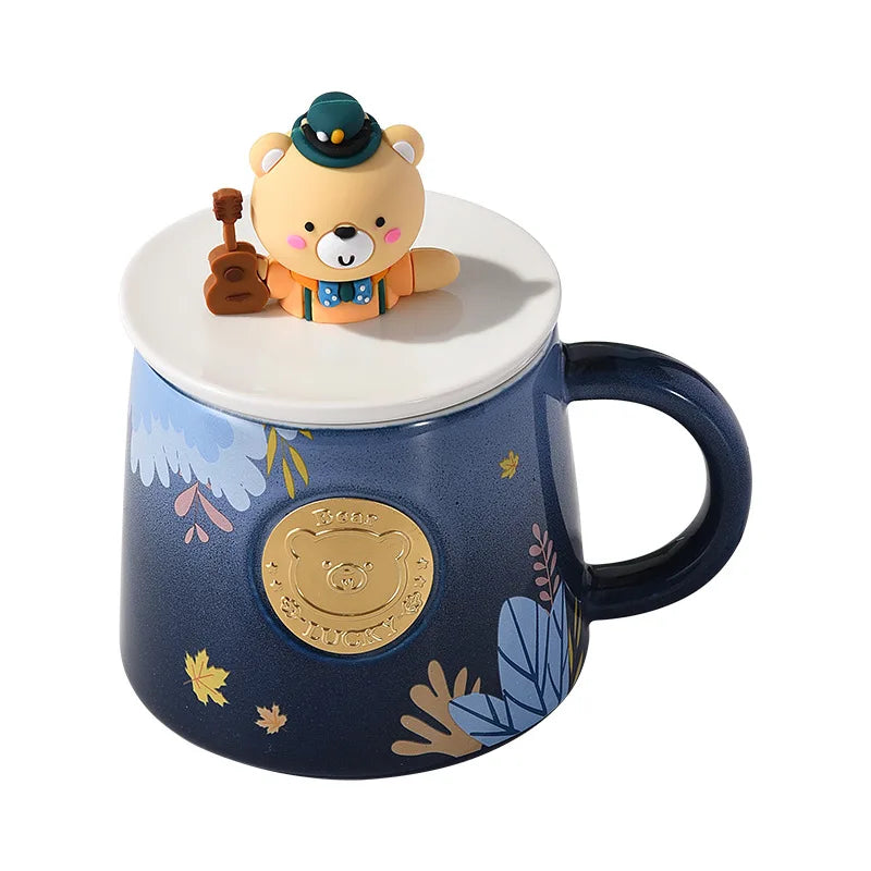 Wholesale Creative cartoon bear mug large capacity couple ceramic water mug coffee mug