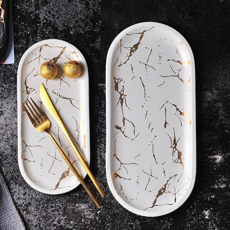 new arrival  Custom european  Black round oval Marble Serving Tray/Ceramic tray/serving tray for Home Hotel Restaurant