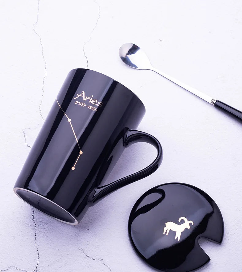 Custom logo Constellation Cup ceramic mug with lid and spoon Holiday gift mug