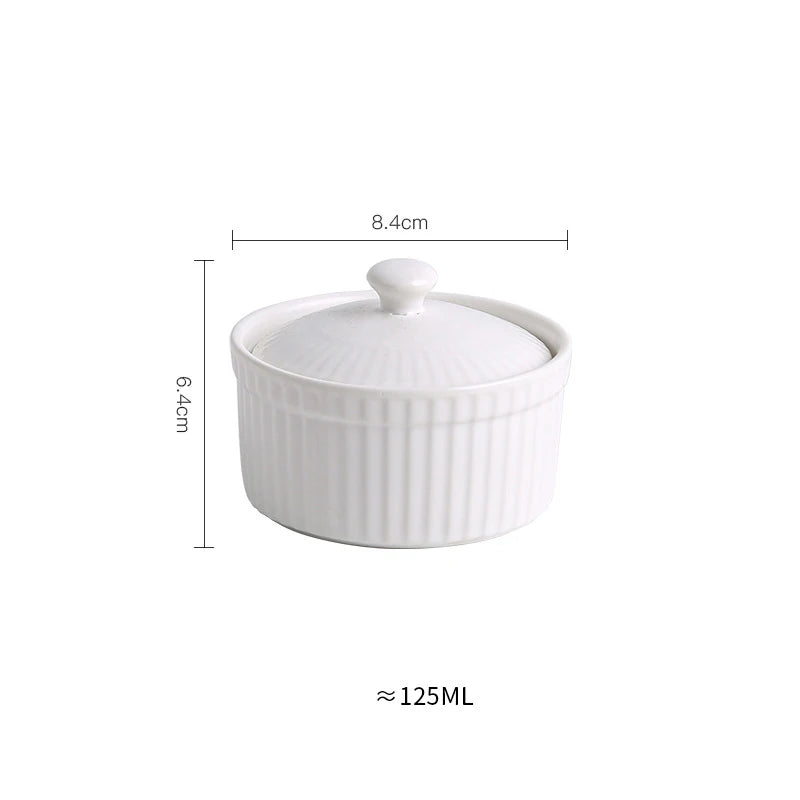 Ceramic Covered Souffle Cake Bowl With Lid Dishes Custard Pudding Cup Porcelain Ramekin For  Plant pattern ceramic bowls