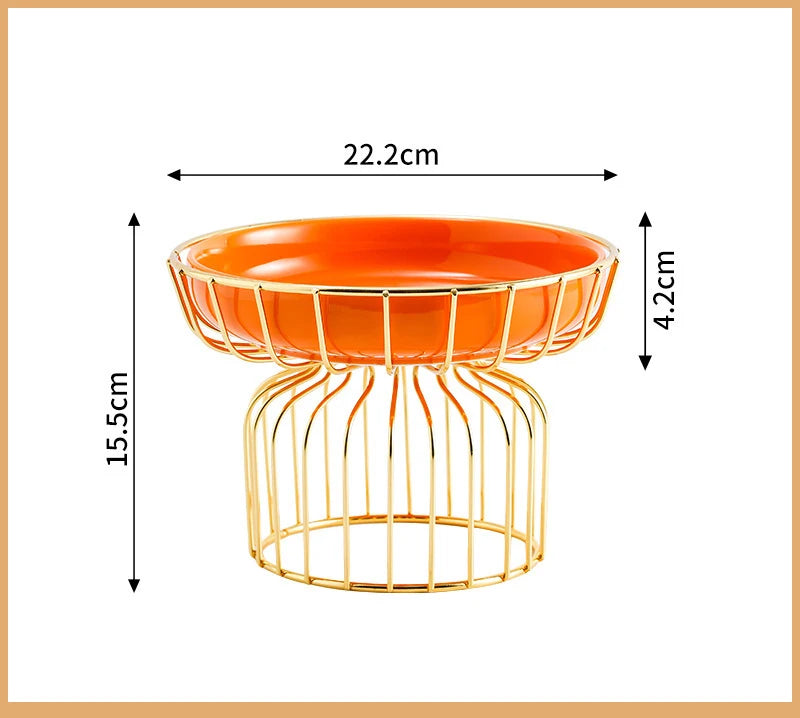 Luxury style Metal Ceramic Cake Dessert Plate Decorative Serving Bowls Snack Serving Dish Fruit Vegetable Tray