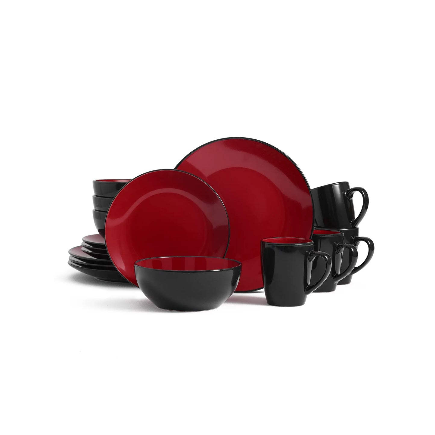 Dinner Set black and red Solid Two Stone Color Glazed Stoneware Ceramic Crockery Dinnerware