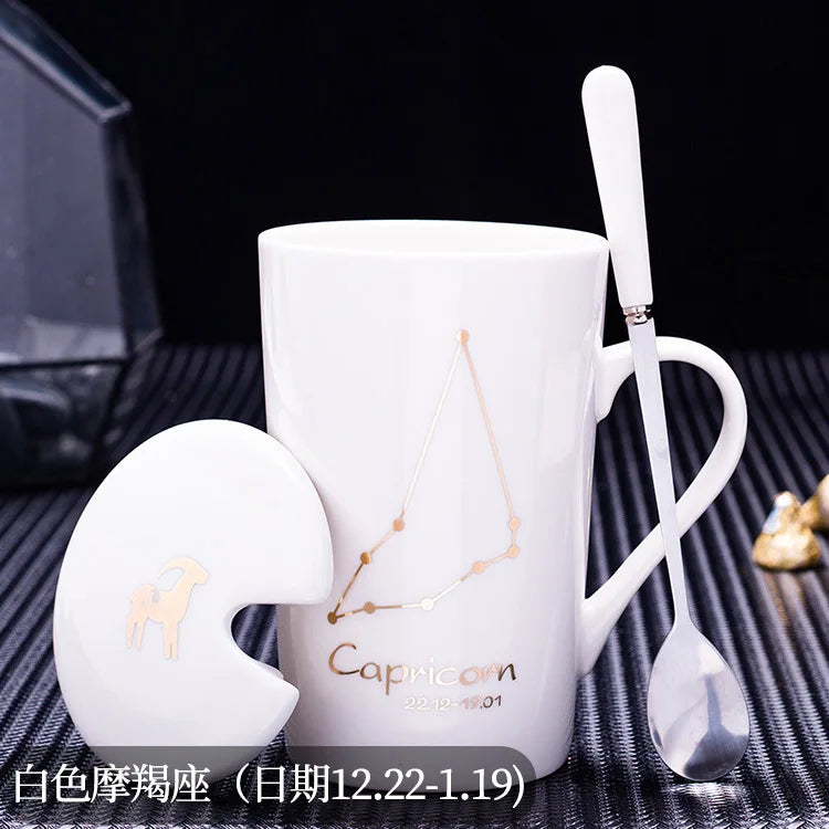 Custom Logo Coffee Cup sublimation Gold Line Marble Bamboo Cover Coffee Porcelain Mug With Spoon