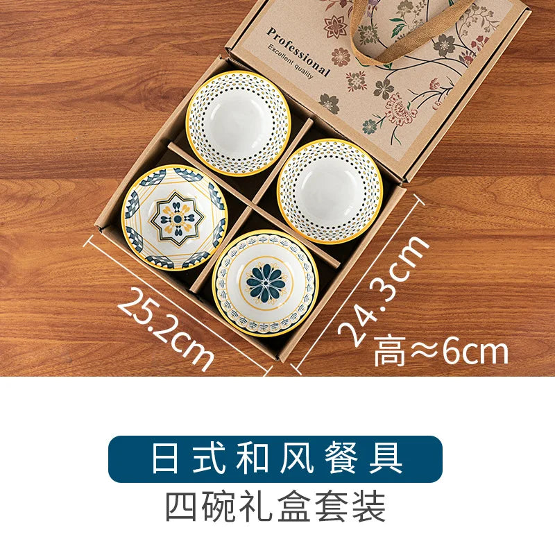 2023 china hot sale Japanese porcelain tableware gift bowl set blue and white porcelain 4.5 inch bowl 8 inch dish gift set