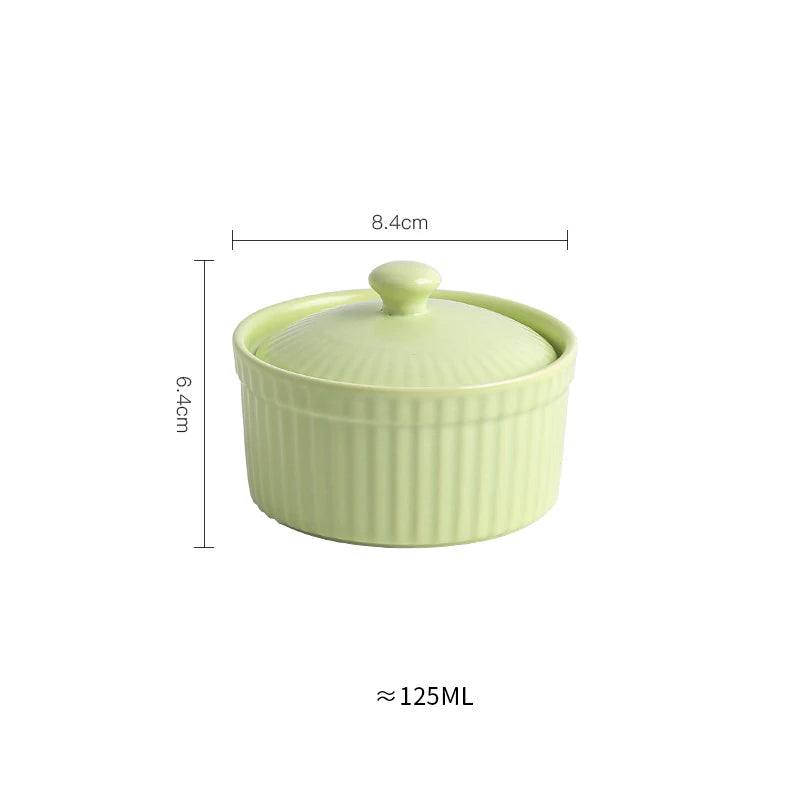 Ceramic Covered Souffle Cake Bowl With Lid Dishes Custard Pudding Cup Porcelain Ramekin For Baking Appliances