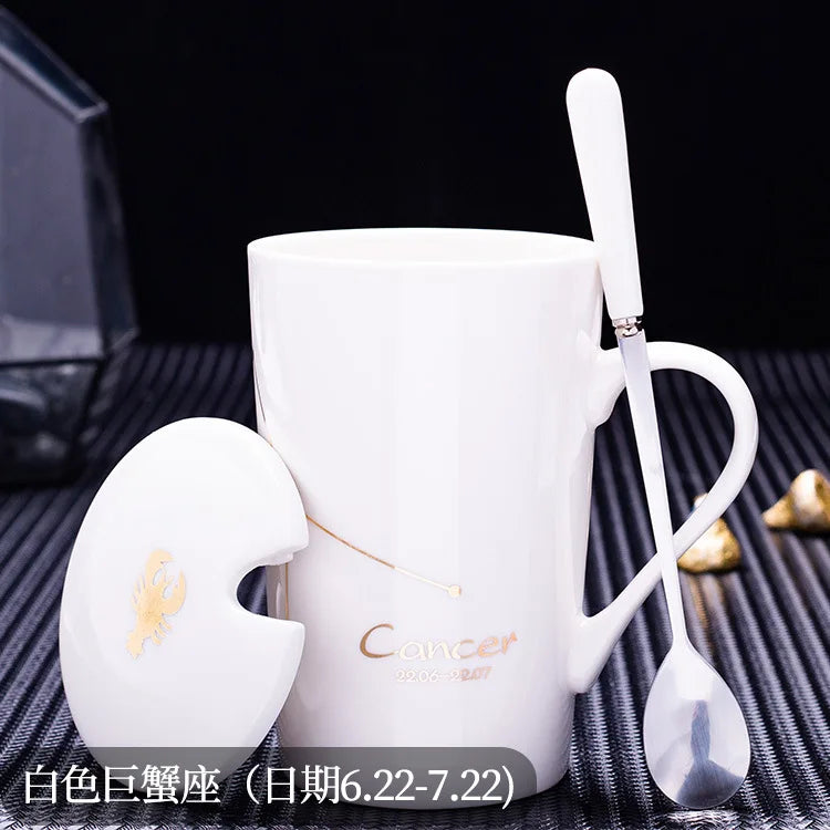 Creative Ceramic Constellation Zodiac Coffee Mug Set Birthday Gift with Tea Cup ODM Model Enhanced Capacity