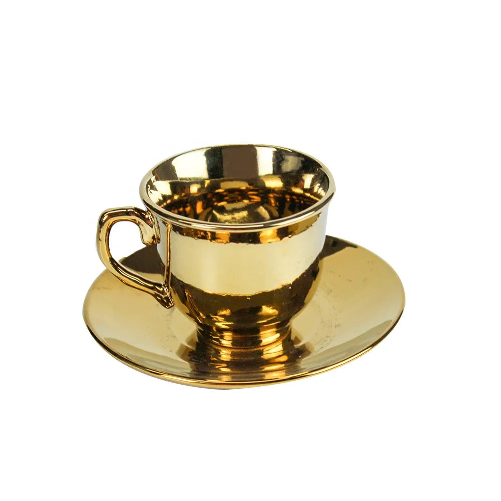 Luxury gold plated tea cup set of 6 arabic cup sets for coffee and tea cups &saucers